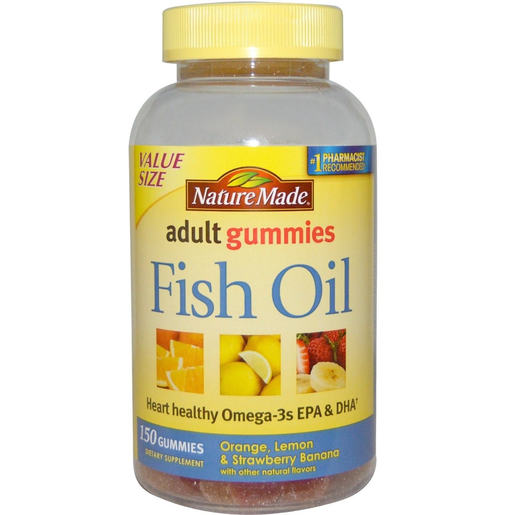 Nature Made Fish Oil Gummies, 150 Softgel Value Size, koos südame-tervislik Omega 3s 57 mg, maitsev maasikas, Sidrun ja Orange