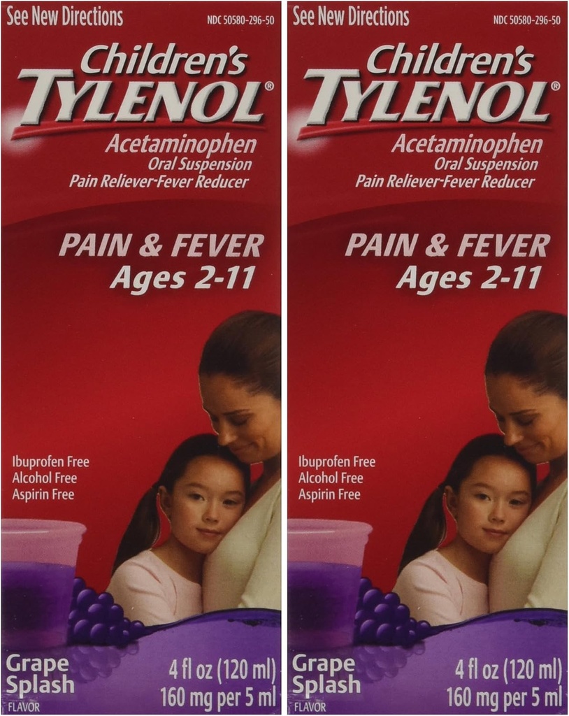 Laste Tylenol viinamarjamaitse vanuses 2-11 - 2 pakki 4,0 FL OZ