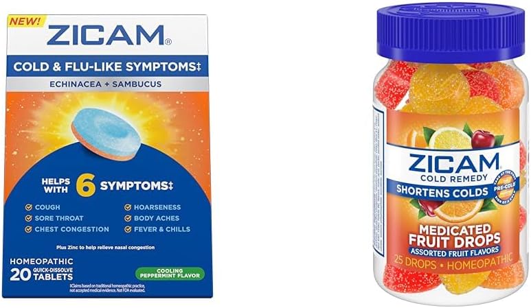 Zicam Cold & Flu 20 Tablets Fruit Drops 25 Count Cold Lühendamine Homöopaatilised Tsink Ravimid