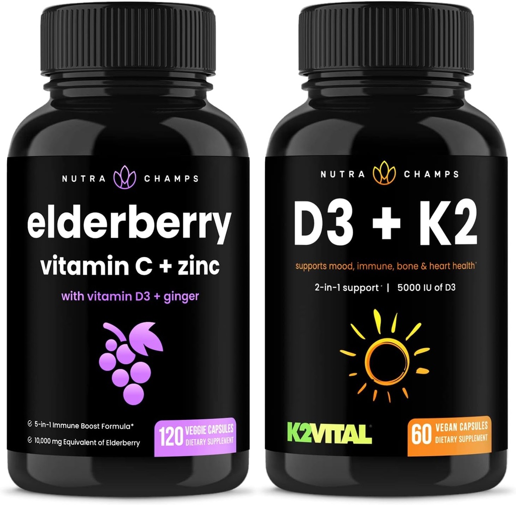 NutraChamps Elderberry ja vitamiin D3 + K2 kapslid Bundle