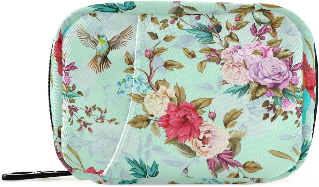 Rose Floral Birds Box 7 Day Pill Case Bag Travel Pill Korraldaja kott koos Zipper Portable Weekly Case Compact Suurus Vitamiini täienduse hoidja