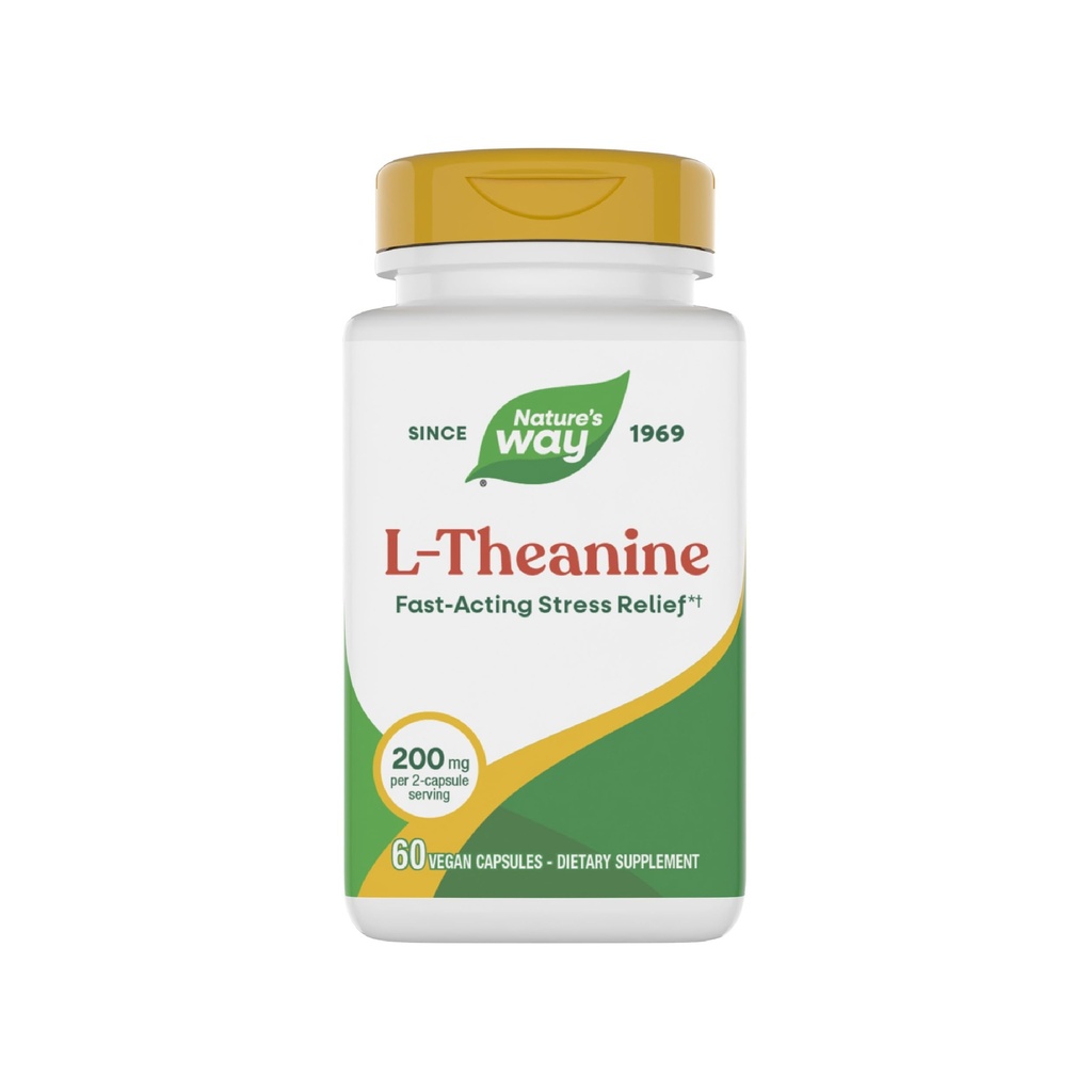 Nature's Way L-Theanine, stressitoetus *, soodustab lõõgastust *, 200 mg 2-kapi serveerimiseks, Vegan, 60 kapslit