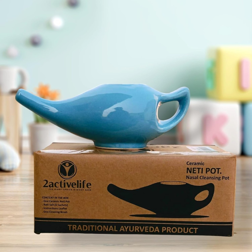 Jooga Neti Pot sinus & ummikute puhastamiseks | Mikrolaineahi ja nõudepesumasin Sõbralik | Leak Proof Durable Keraamiline Neti Pot| Nasal Pese käsitsi valmistatud vastupidav keraamika - Sinine
