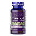 Puritan's Pride Premium Resveratrol Youth Guard TM 100mg, toidulisand immuunsüsteemile, antioksüdant, suhkru ainevahetus, verevool ja vaskulaarfunktsiooni tugi, 120 kiire vabastamise softgels