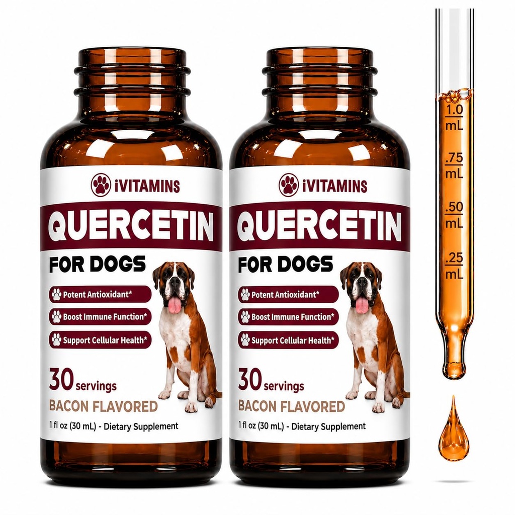 Quercetin for Dogs - Quercetin for Dogs Allergies - Helps Support Immune Health, Allergy Relief, Heart Health & Much More - Dog Allergy Relief - 1 fl oz - Bacon Flavor (2 Pack)
