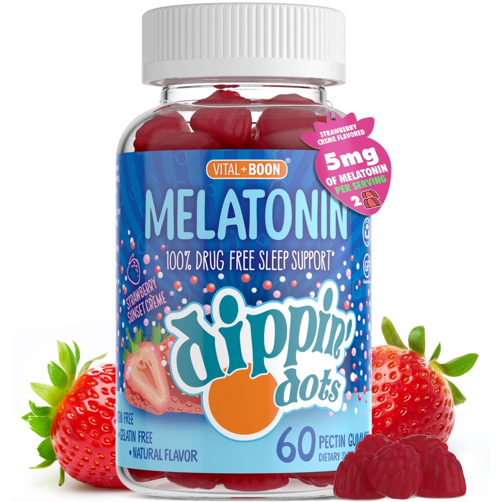 Melatoniin Sleep Support Gummies (60 Count) Maasikas Sunset Creme Maitsetaimed | 2,5mg Per Gummy Sleep Supplement lastele ja täiskasvanutele | Täiendus kiiremaks ja pikemaks uneks