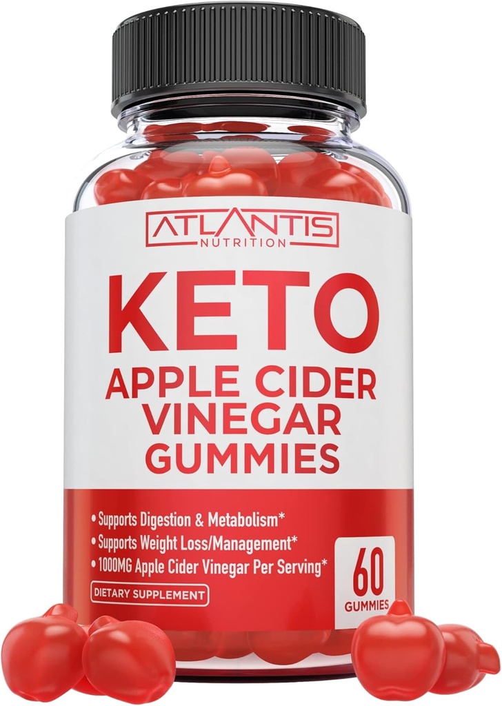 Atlantis Toitumine Keto ACV Gummies kaalulangus - Apple Siidri äädikakummid formuleeritud toetada täiustatud kaalulangus, seedimine, Detox & puhastamine, valmistatud 1000MG ACV per Serving - 60 Count