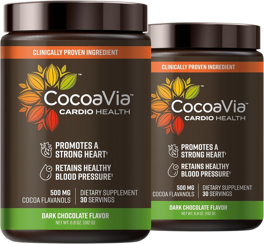 CocoaVia Cardio Health Kakaopulber, 60 serveerimist, 500 mg kakao flavanoolid, südame tervise toetamine, lämmastikoksiidi suurendamine, vereringe parandamine, energia, ettevalmistus, vegan, tume šokolaad kakao
