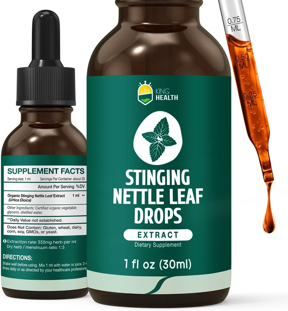 Stinginging Nettle Tinkcture, Organic Nettle Leaf Extract Vedelik, 98% Absorption, Vegan, Non-GMO, Gluteenivaba, Alkoholivaba 1 Fl Oz