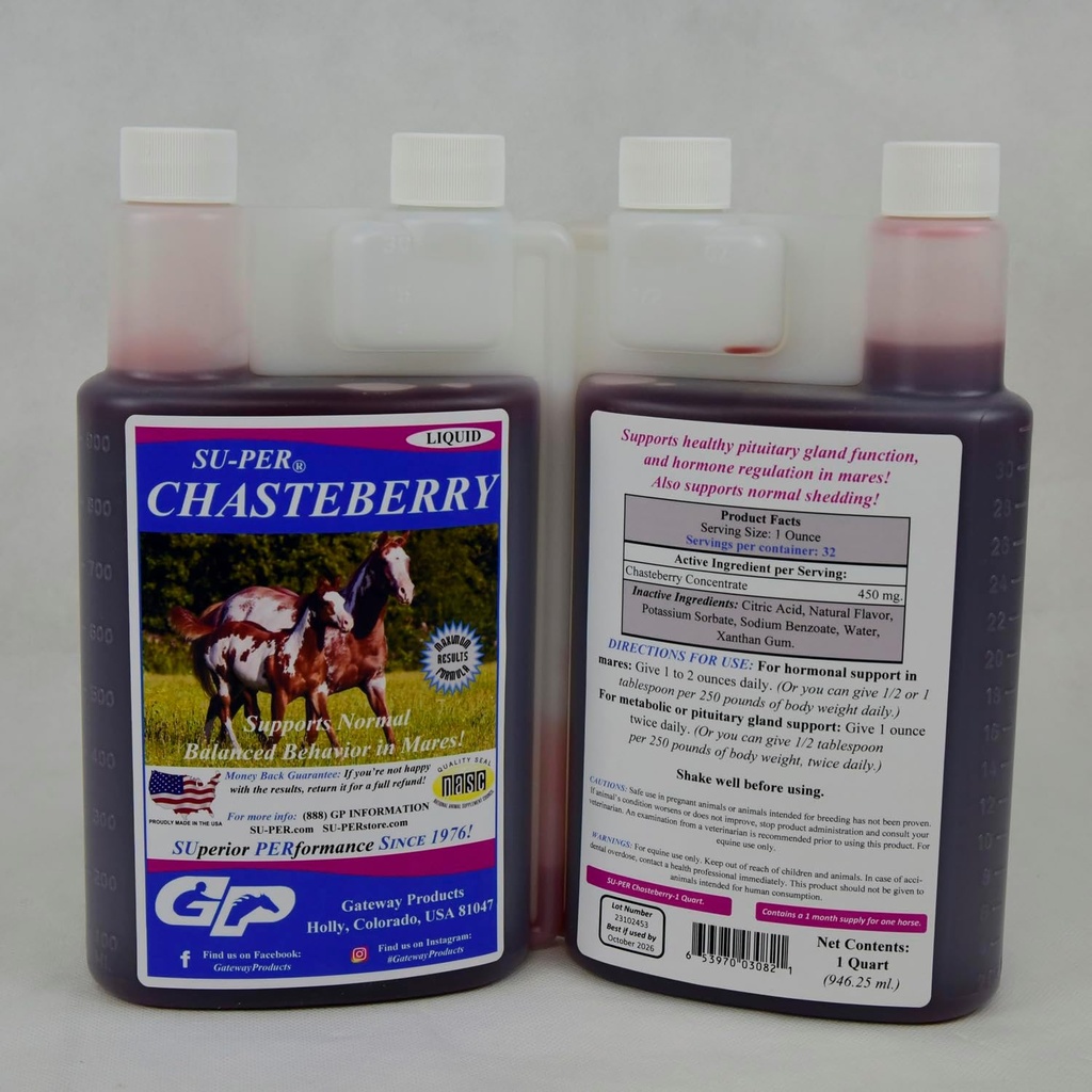 SU-PER Chasteberry Supplement hobustele - toetab hormoonide reguleerimist ja tervislikku keharipatsi funktsiooni Mares - Chasteberry hobustele - 1 kvart, (2 Pack)