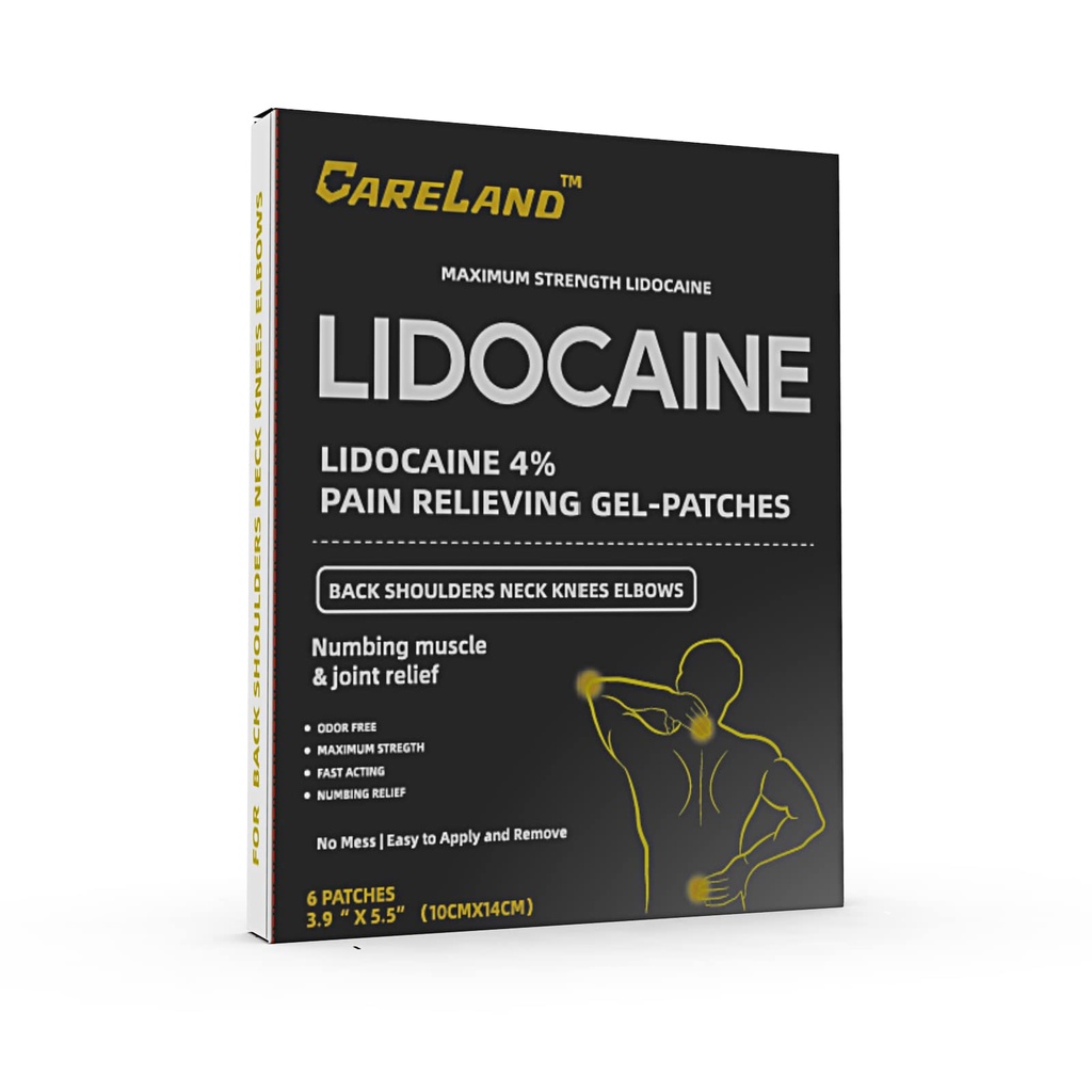 CARELAND 4% Lidocaine Gel Patch, 6 Count | Maksimaalne tugevus valu plaastrid lihaste leevendamiseks kaela põlve seljas ja õlgadel | Unscented Numbing Patch rahustavad närvid, liigesed