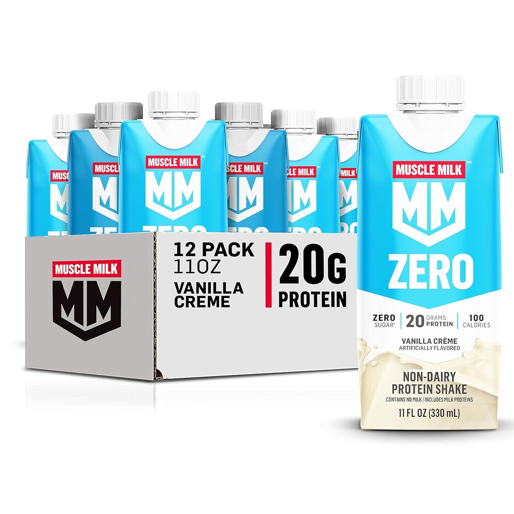 Lihaskude Nullvalk Shake, Vanilla Crème, 11 Fl Oz Karp, 12 Pack, 20g Valk, Nullsuhkur, 100 Kalorit, Kaltsium, Vitamiinid A, C & D, 4g Fiber, Energizing Snack, Pakend võib varieeruda, 12 Count (Pakk 1)