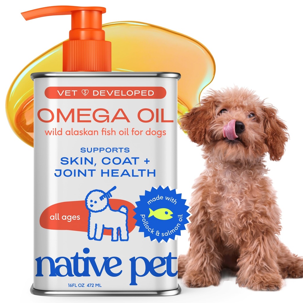 Native Pet Omega 3 kalaõli koertele ja kassidele - edendab tervislikku nahka, läikivat karva ja tugevaid liigeseid - valmistatud metsiku Alaska lõheõliga koertele - maitsev, kiiresti imenduv oomega 3 6 9 vedelat lisandit-16oz