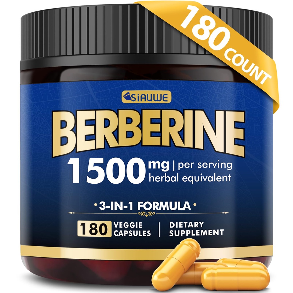 Berberine Supplement, kõrge tugevusega Berberine 1500MG, 180 Caps - Plus Citrus Bergamot, Berberine HCI Root Supplements - Metaboolne, AMPK Toeta tervisliku kehakaalu juhtimine - Vegan, Orgaaniline, Non-GMO
