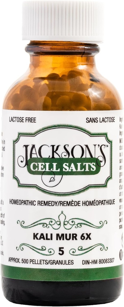 Jacksoni #5 Cell Salt Kali mur 6X (500 Pellet Bottle) – Sertifitseeritud Vegan, Laktoosivaba Schuessler Koesool Kali muriaticum 6X