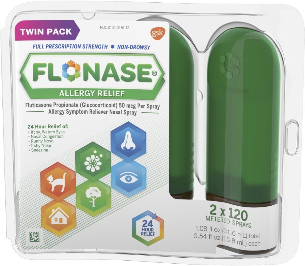 Flonase Allergia Relief Ninasprei, 24-tunnine mitteuimastav allergiameditsiin, mõõdetud ninasprei - 0,54 Fl Oz (1. pakk)