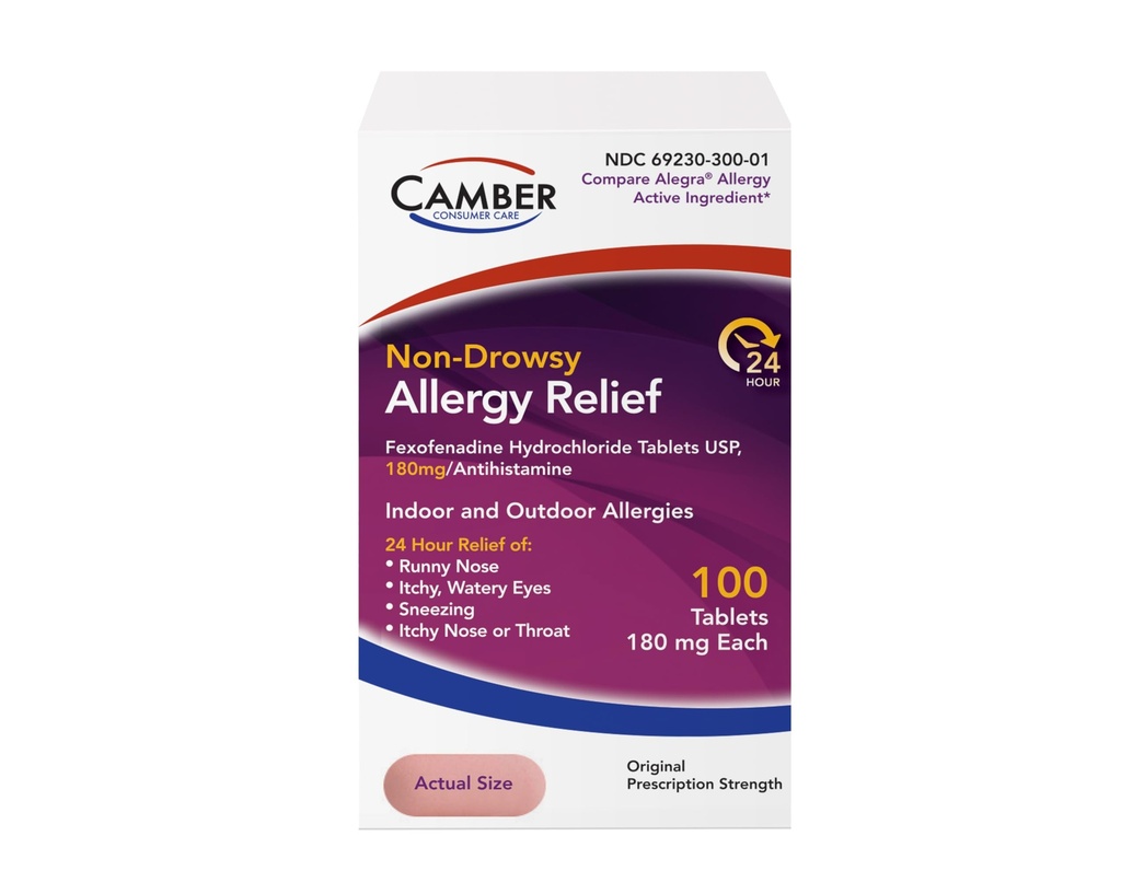Camber Feksofenadiin Antihistamiin Mitte-uimastav siseruumides 24 tundi Allergia Relief Meditsiin 100 tabletti