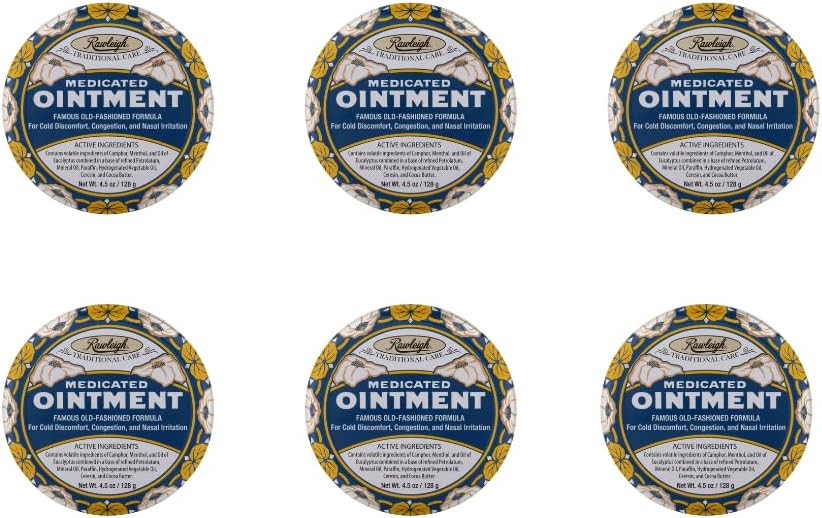 Rawleigh' ravimsalv: 4,5 oz Blue Tin, Topical Chest Rub külma, nina ummistus, väikesed valud ja valu koos Camphor, Menthol & Eucalyptus, Mitterasvane valem - Pakend 6