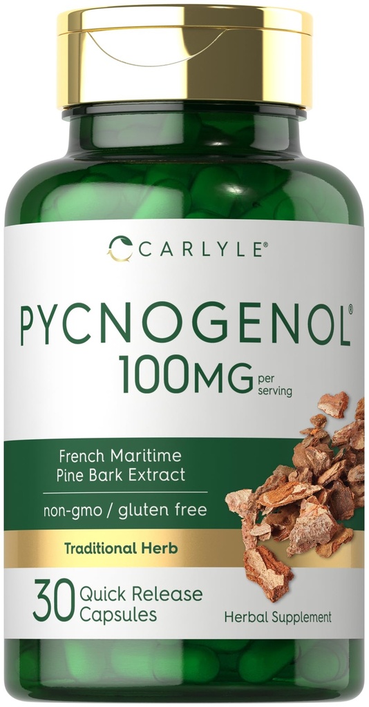 Carlyle Pycnogenol 100mg | 30 Kapslid | Prantsuse meremännikoore ekstrakt | Pinus Pinaster | Mitte-GMO ja Gluteeni vaba täiendus