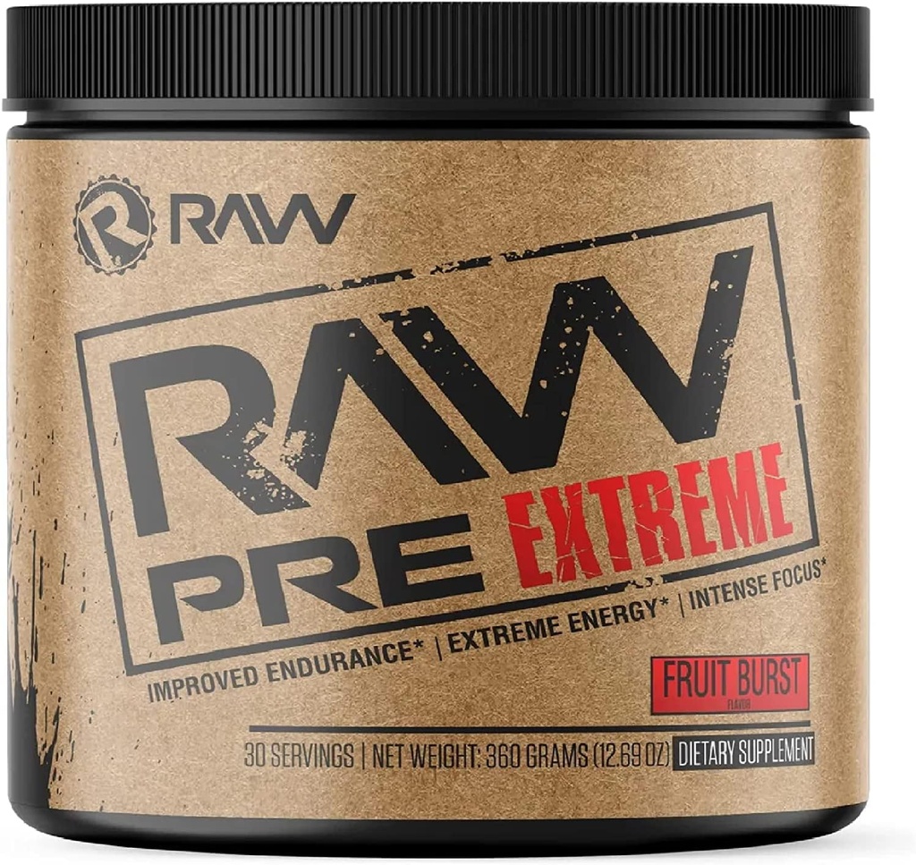RAW Preworkout Extreme | Kõrge stimulant Preworkout Powder Drink, Extreme Energy, Focus and Endurance Booster | Explosive Strength and Pump treeningu ajal Max Gains | Fruit Burst (30 Servings)