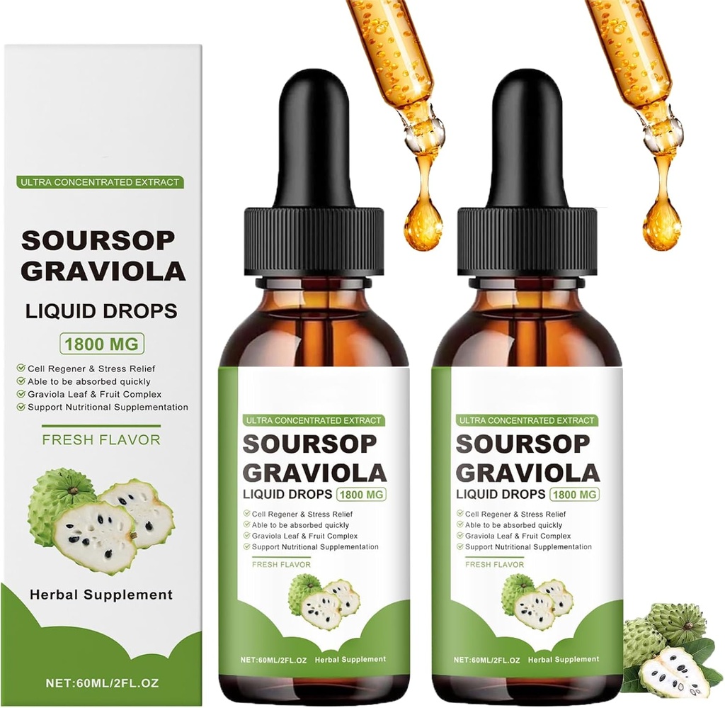 Naturesours Pure Organic Soursop Extract,Soursop Oil Organic for Cancer,Soursop Bitters Vedelik,Soursop Graviola Liquid Drops 1800mg, Herbal Goodness, Natural Maitse (2)