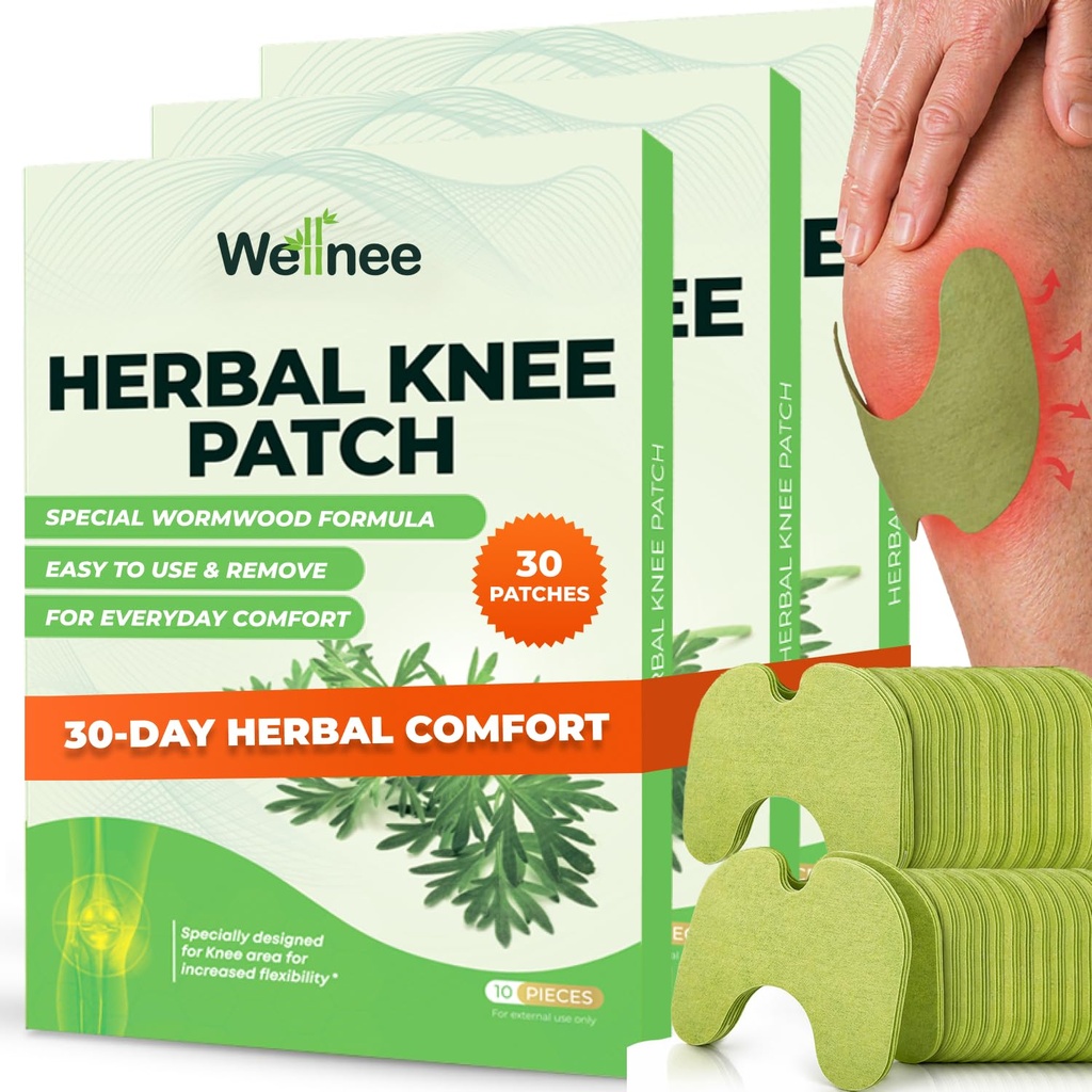 Wellnee Original Herbal Knee Patch - Wellknee Plaster Põlvetoe Ja Lihaste Valu - Maksimaalne Tugevus Ajutiseks Abiks - Kleepuvad Soojuspaelad Valmistatud Looduslikest Maitsetaimedest Heaoluks (30 Pads)