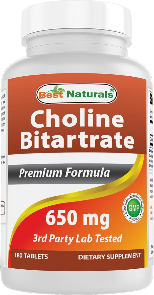 Parim looduslik koliinbitartraat 650 mg (mitte-GMO) tervisliku kognitiivse aju funktsiooni jaoks 180 tabletti