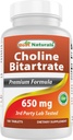 Parim looduslik koliinbitartraat 650 mg (mitte-GMO) tervisliku kognitiivse aju funktsiooni jaoks 180 tabletti