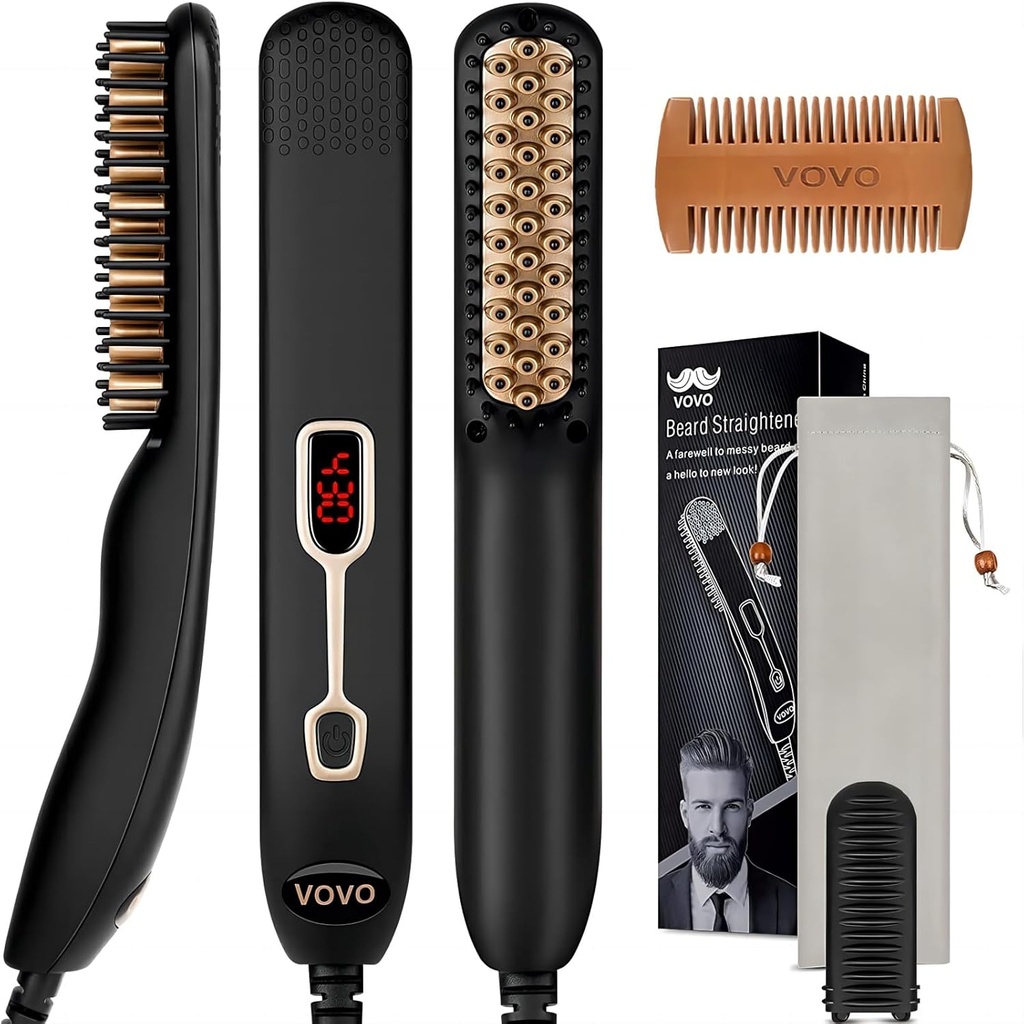 VOVO Beard Straightener Comb Upgrade Professional 2 in 1 Meeste habeme sirgendamine Kuumutatud juuksed Straightening Brush Portable Anti-Burn 6 Temperatuur Reguleeritav LED-ekraaniga kodus ja reisimisel