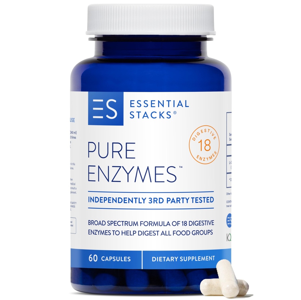 Essentsiaalsed korstnad Puhtad Seedeensüümid (Gluten, Dairy & Soy Free) - 18 Ensüümid Seedimiseks, sh amülaas, lipaas ja laktaas - Taimetoitlased ja mitte-GMO (60 kapslit)