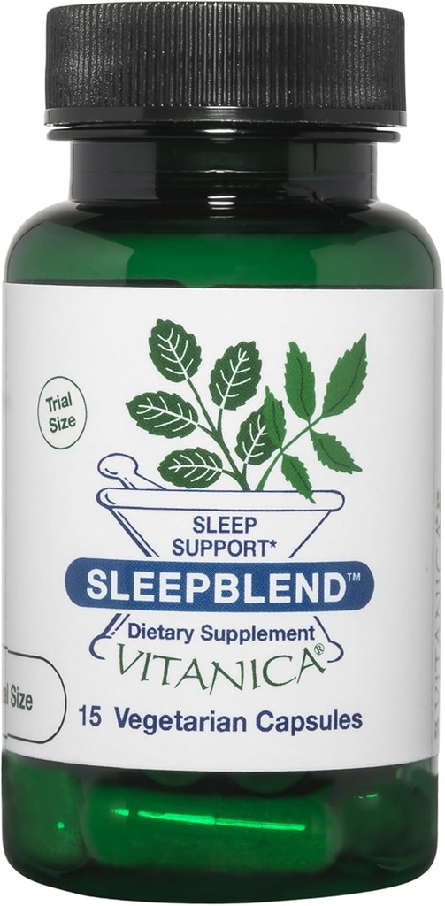 Vitanica SleepBlend - Sleep & Lõõgastav toetus naistele - taimsed toidulisandid melatoniini, Valerian Juur, Vitamiin B2 & B12 & Magneesium - Pro Logo - 15 Vegan Caps
