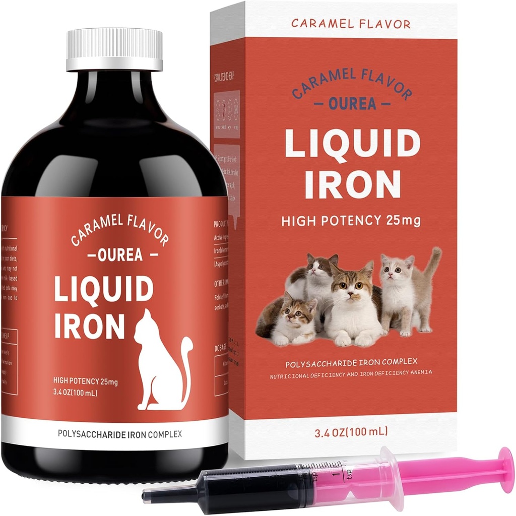 Raualisandid kassidele - vedel raud kasside vitamiinidega aneemia jaoks, raua taseme toetamine, punaste rakkude edendamine, energia ja elujõulisuse suurendamine kassi tervises, 3.4oz (100 ml)