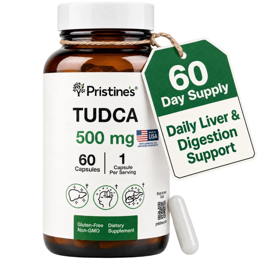 PRISTINE's Tudca 500MG Maksatoetus ja puhastatud sapisoolad Täienduskapslid - 60-päevane pakkumine - sapipõie maks ja seedimine Detox ja puhastustoetus Täiendus - Gluteenivaba Non GMO