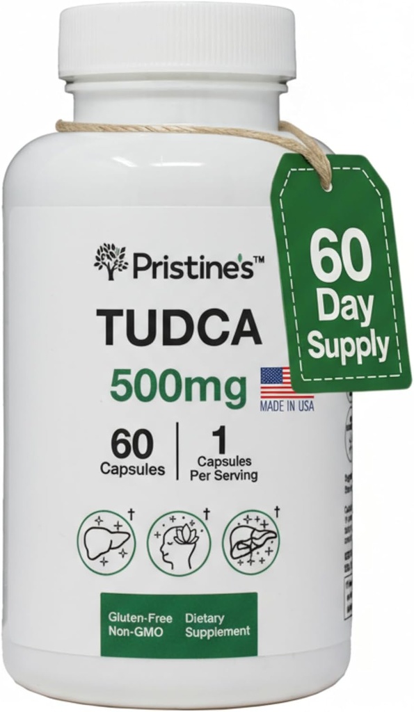 PRISTINE's Tudca 500MG Maksatoetus ja puhastatud sapisoolad Täienduskapslid - 60-päevane pakkumine - sapipõie maks ja seedimine Detox ja puhastustoetus Täiendus - Gluteenivaba Non GMO
