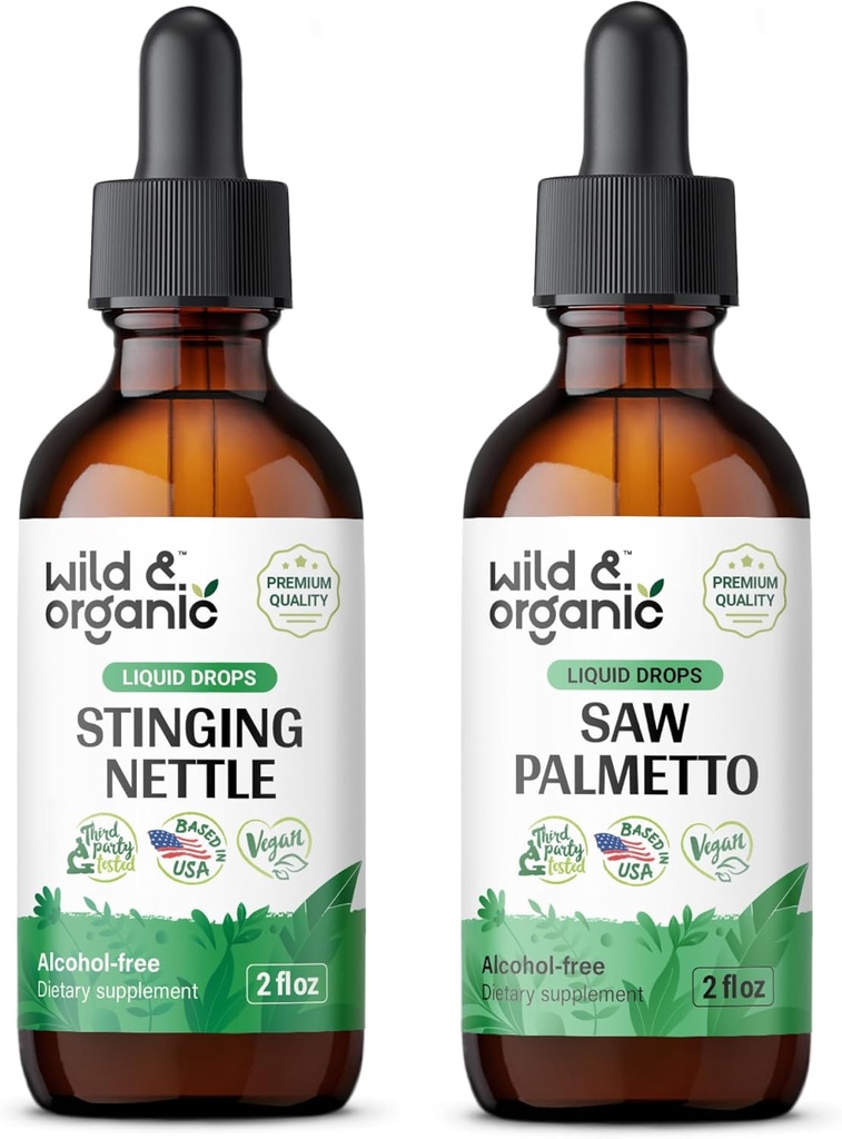 Wild & Organic Stinginging Nettle Juur Tinktuur 2 fl oz & Saw Palmetto Tinktuur 2 fl oz