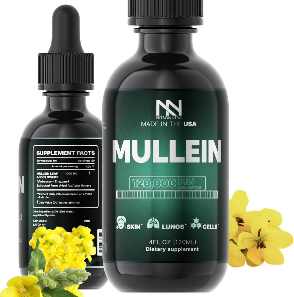 Mullein tilgad kopsudele - Lung Cleanse & Detox - Mullein Leaf Extract kopsudele - Lung Detox suitsetajatele - Bronhiaalne ja immuunsuse tugi - Mullein Leaf Drops 4 Fl Oz