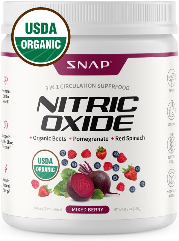 Snap Supplements USDA orgaaniline suhkrupeedi juurepulber, 3-in-1 lämmastikoksiidi lisand, tervisliku vererõhu ja vereringe toetamine, 250 g (segatud marja)
