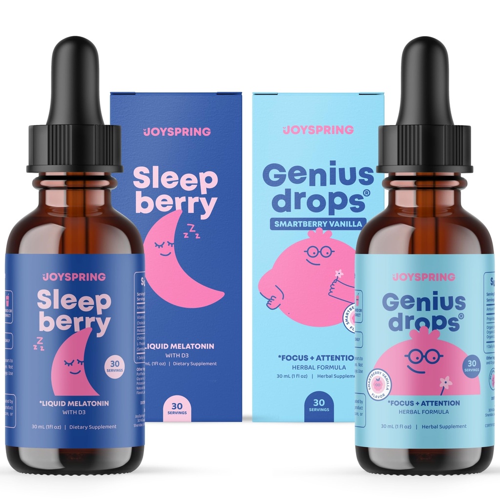 JoySpring SleepBerry Liquid Melatoniin ja Geenius pillab Smartberry Vanilla lastele