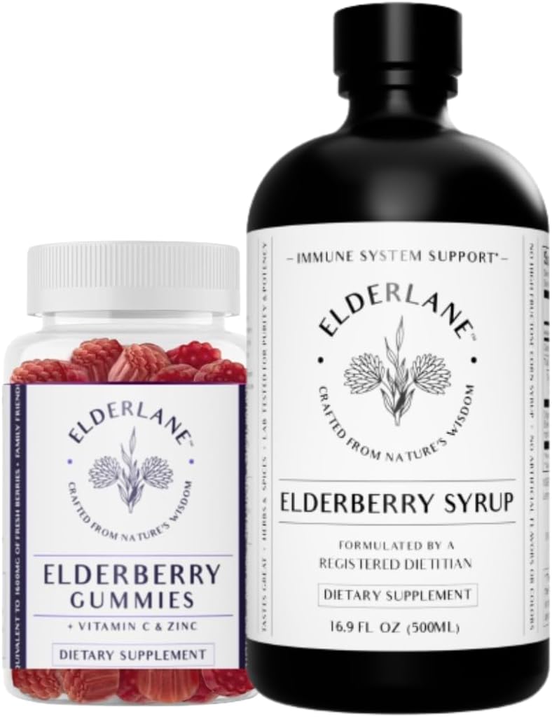 Elderlane Elderberry Syrup ja Elderberry Gummies - varem RD Naturals - Immune Support Supplement täiskasvanutele ja lastele - 16,9 Oz Syrup ja 60ct Gummies