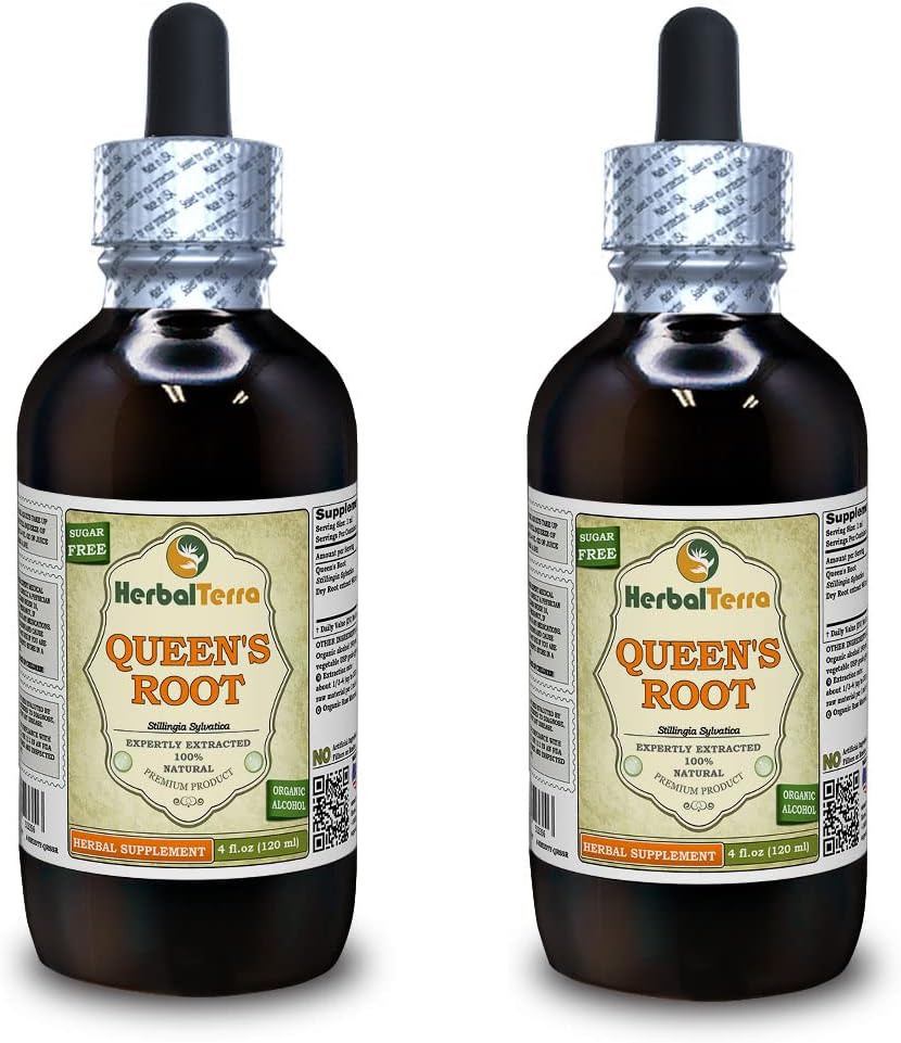 Kuninganna juur (Stillingia Sylvatica) Tinktuur, kuivatatud juured Vedelikekstrakt (Brand Name: HerbalTerra, Proudly Made in USA) 2x4 fl.oz (2x120 ml)