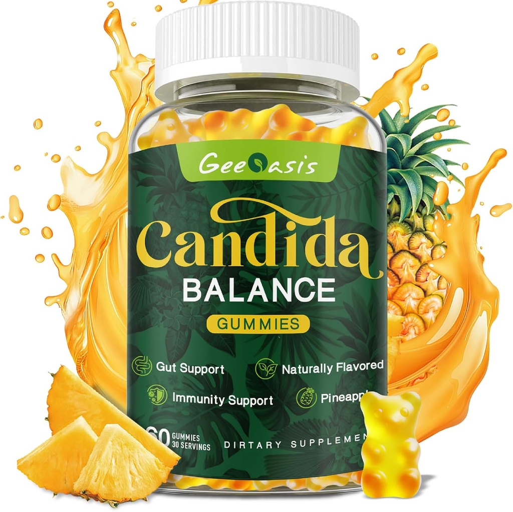 Candida Support Oregano Oil Gummies, Candida Cleanse Detox Supplement for Women & Men, Support Gut Health & Immune Support, Natural Ananassimaitse, 60 Count