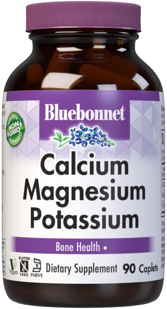 Bluebonnet Kaltsium Magneesium kaaliumilisand naistele ja meestele - toetab tervislikke luid - Kaltsium 1000mg Mineraallisandit Kelaadivorm - Mitte-GMO, Vegan, Gluteenivaba - 90 kapslit