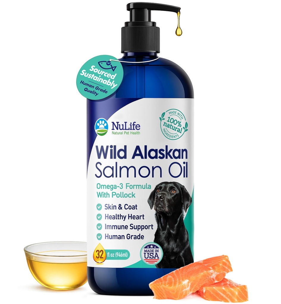 Puhas looduslik Alaska lõheõli koertele, Omega 3 valem, koera kalaõli vedelik, naha ja karva lisand heitmiseks, kuiv sügelev nahk ja allergiad, EPA + DHA rasvhapped, 32 oz Pump pudel