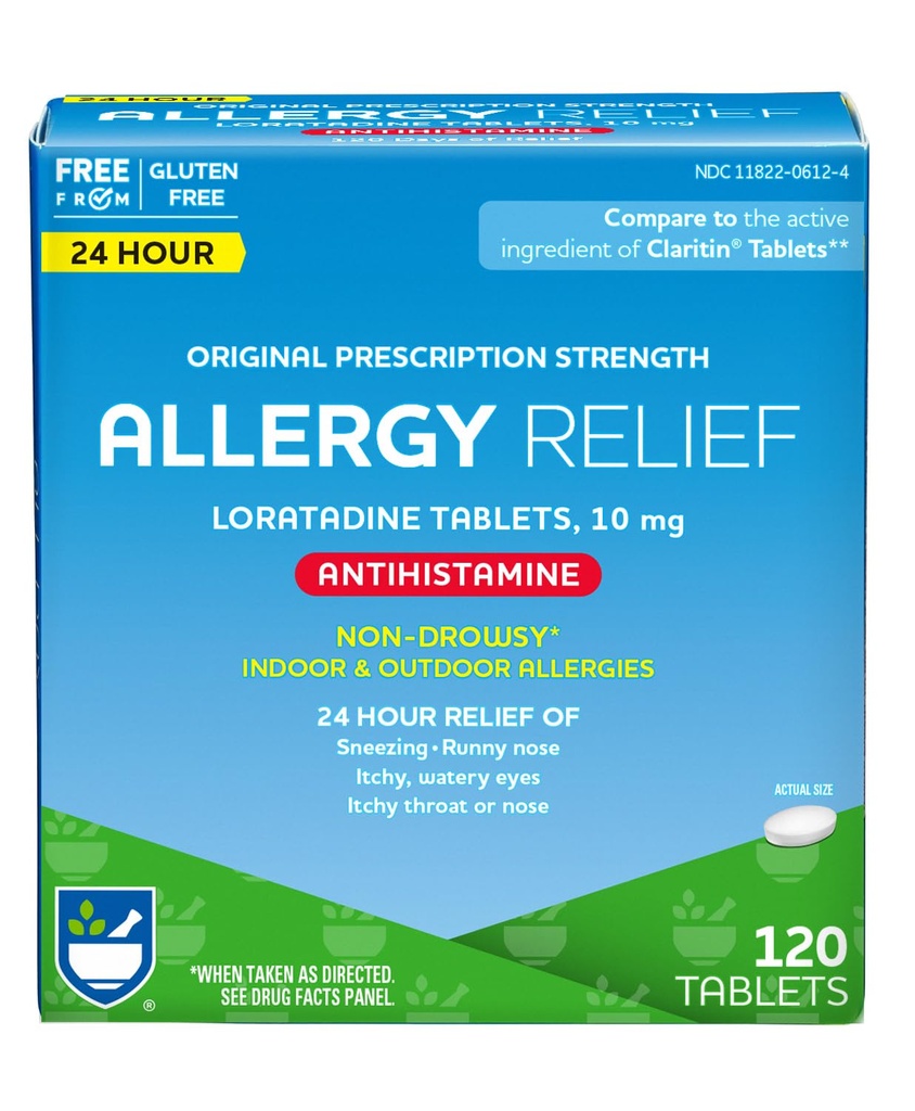 Rite Aid 24 Hour Loratadine 10 mg Allergia leevendamise tabletid , 10 mg - 120 krahv | Mitteuimased allergia tabletid , meditsiin