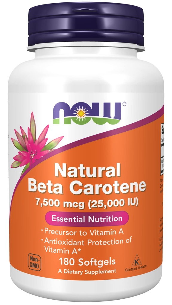 NOW Toidulisandid, looduslik beetakaroteen 25 000 RÜ, hädavajalik toitumine, 180 softgels