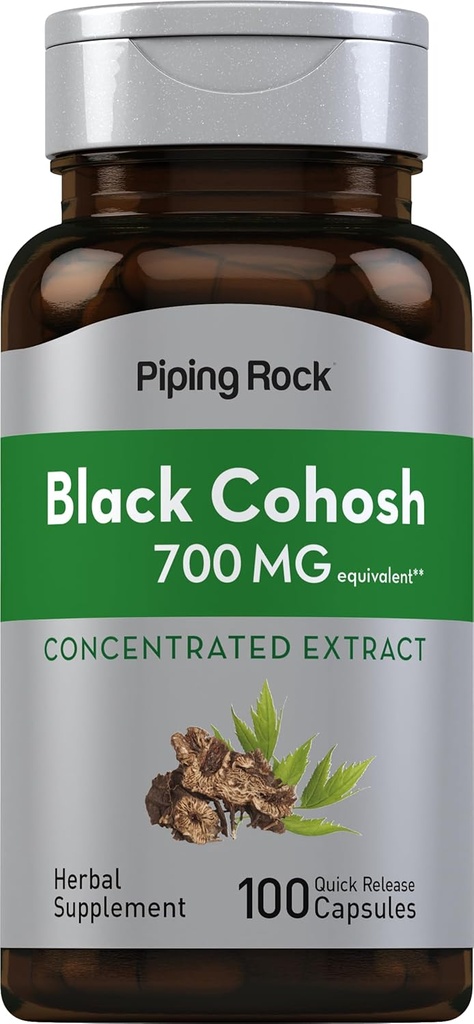 Piping Rock Black Cohoshi juure ekstrakt | 700 mg | 100 kapslit | Kontsentreeritud | Mitte-GMO, Gluteenivaba täiendus