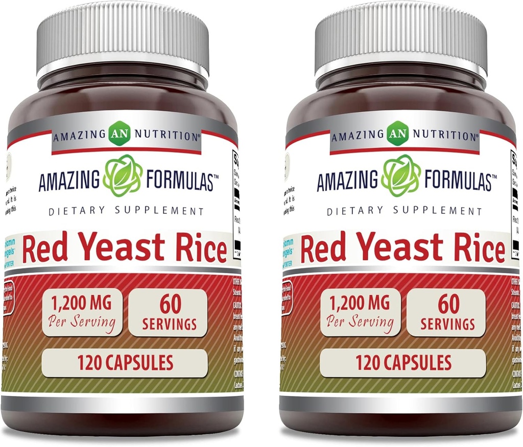 Amazing vormelid Red Pärmi riis 1200mg Serving Kapslite täiendus | Mitte-GMO | Gluteenivaba | Valmistatud USAs (120 Count | 2 Pack)