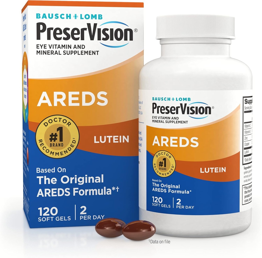 PreserVision AREDS Eye Vitamins, #1 Eye Doctor Recommended Brand, Multivitamin with Lutein, Vitamins C & E, Zinc, and Copper Supplements, 120 Softgels
