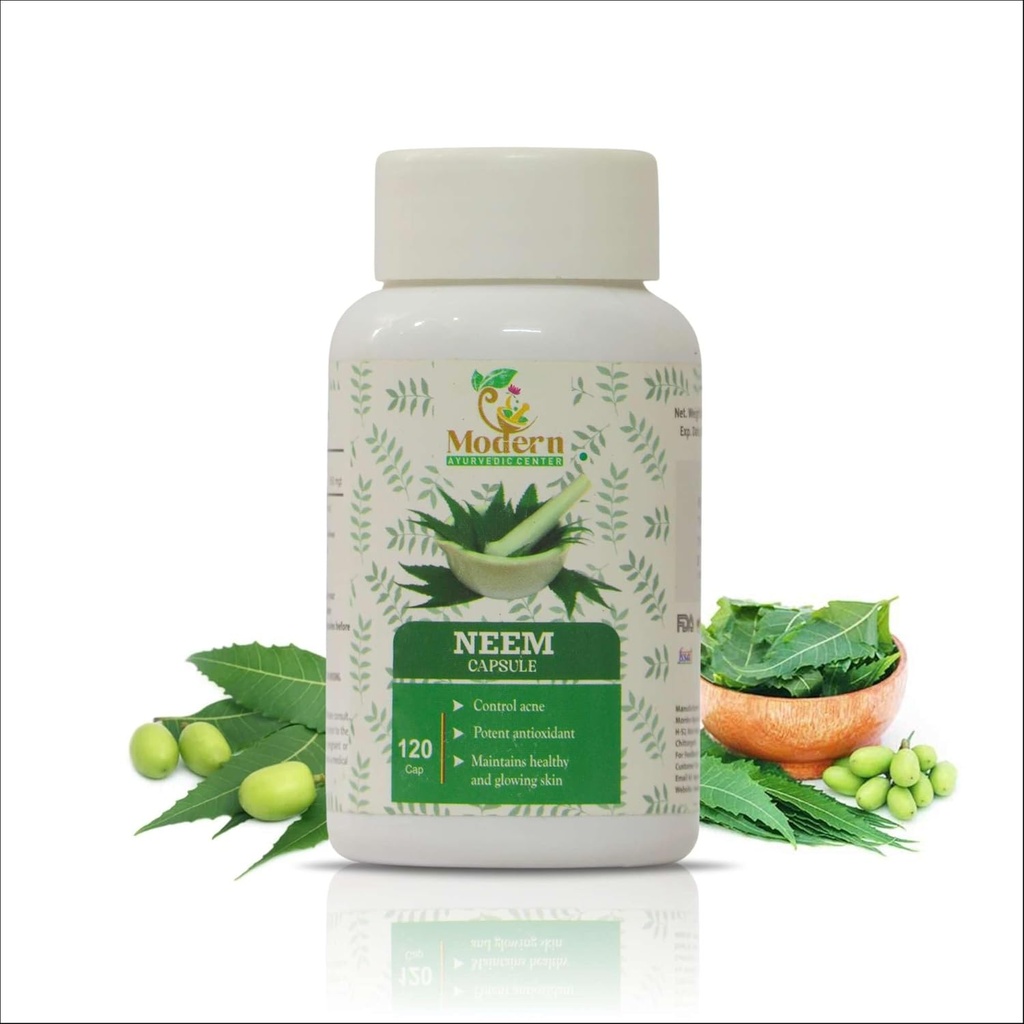 Kaasaegne Ayurveda Center Orgaaniline Neem 120 kapslid toetab akne kontrolli, antioksüdantide kaitse, terve ja hõõguv naha puhas neem (Azadirachta Indica) täiendus loodusliku heaolu